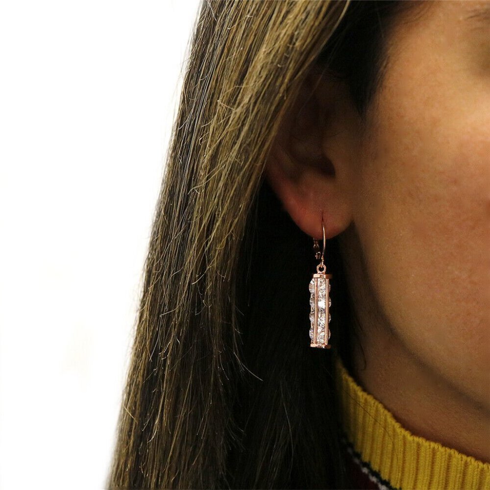 Rose Gold Layered Crystal Drop Leverback Earrings With Swarovski christals - Picture 2 of 2